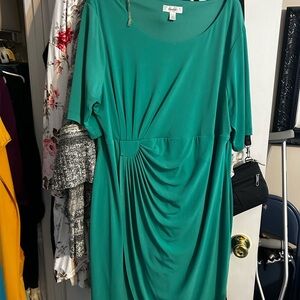 dressbarn Teal Draped Midi Dress